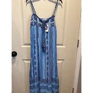 Cupshe Blue Geometric Print Crochet Tassel Maxi Dress Beach Swim Large NEW